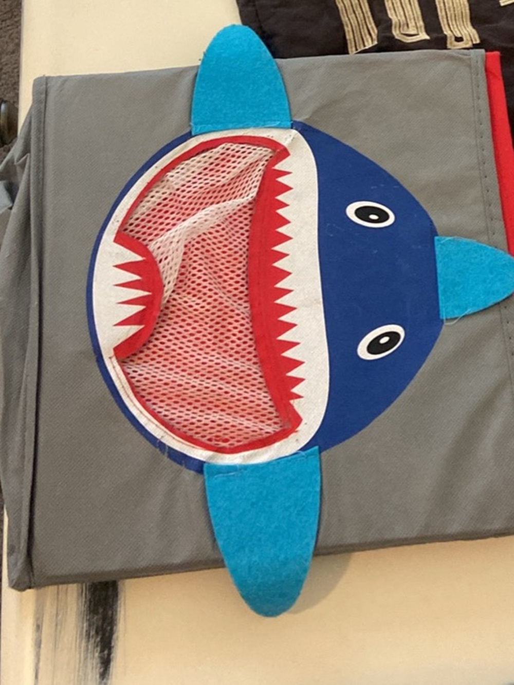 Shark Toy Storage Bin with Black 'Catch The Wave' Beach Towel